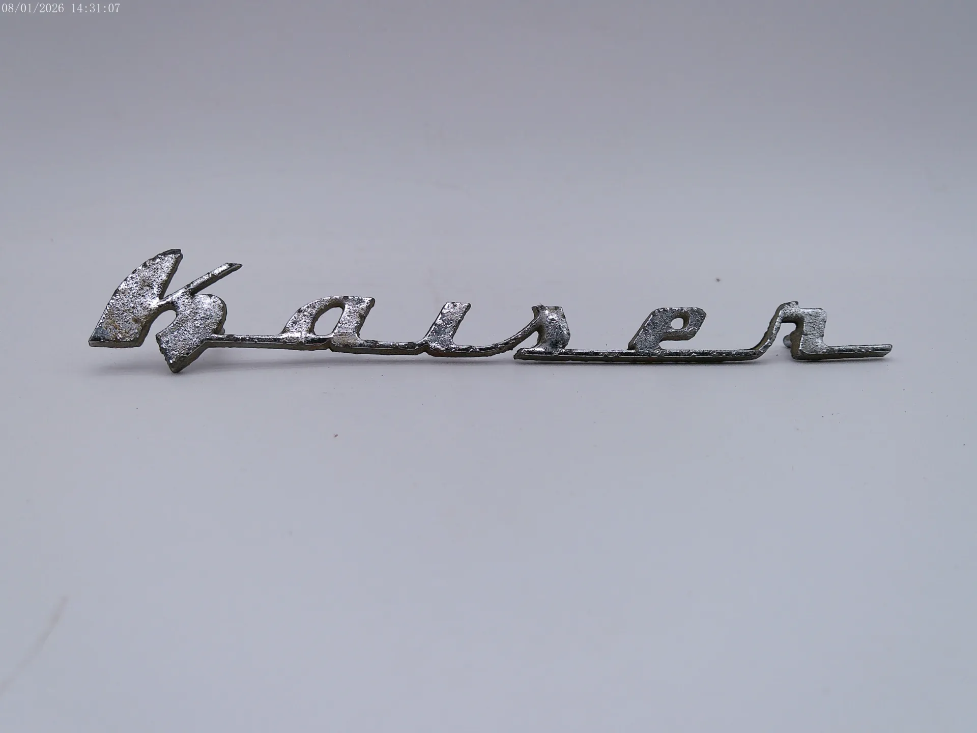 Kaiser Metal Script Emblem, Circa 50's